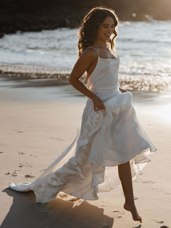 Schlichtes Brautkleid Polyester A-Linie- elfenbeinfarbe Standesamtkleid