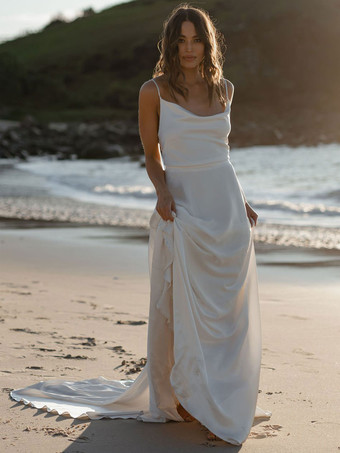 Simple Wedding Dress Square Neck Sleeveless A-Line Bridal Gowns Free Customization