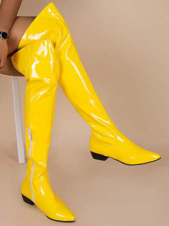 女性のフラット ブーツ スティレット ヒール PU レザー サイハイ ブーツ