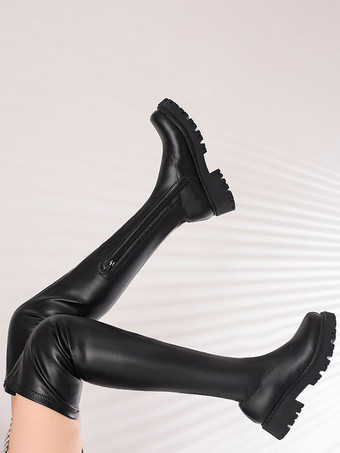 Botas por encima de la rodilla para mujer Botas planas con tacón de aguja y punta redonda