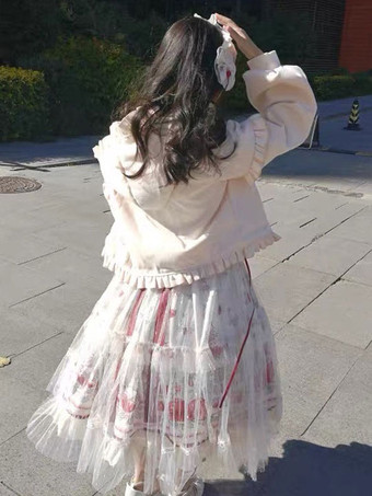 甘いロリータ コート ブルゴーニュ フリル ポリエステル オーバーコート コート冬ロリータ Outwears