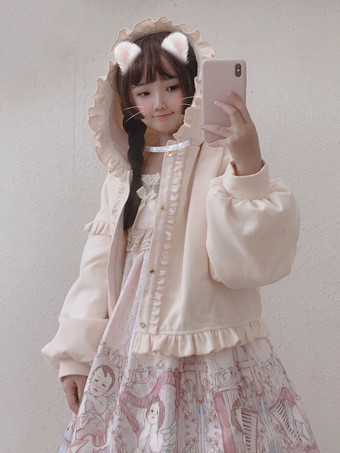 甘いロリータ コート ブルゴーニュ フリル ポリエステル オーバーコート コート冬ロリータ Outwears