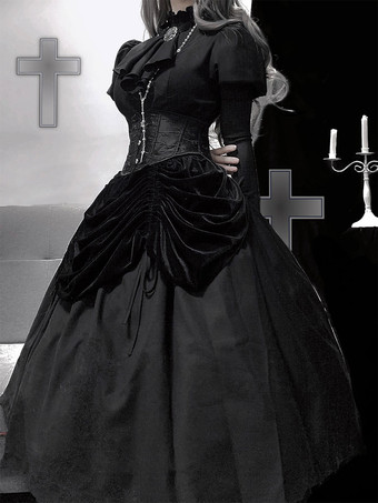 Vestidos góticos lolita babados preto