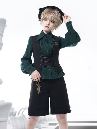Casacos lolita góticos estilo Ouji top de poliéster preto top outono roupas lolita