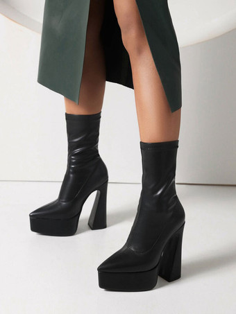 Black Ankle Boots Women Shoes Platform High Heel Booties - Milanoo.com