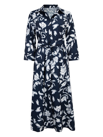 シャツ ミディ ドレス グリーン ターンダウン カラー スプリット フロント 長袖 幾何学模様 レイヤード ドレス