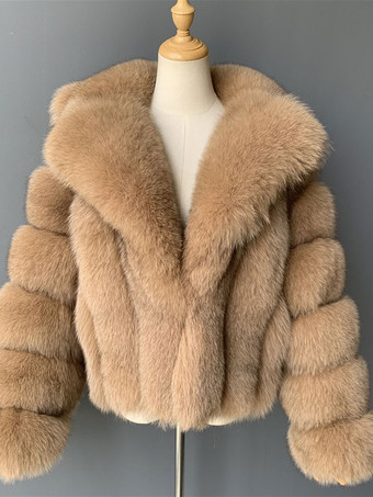 ラクダ色 ふわふわフェイクファーショートコート ラペル付き 環境に優しい女性用冬用ジャケット 2025