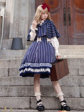 ディープブルーロリータ カーディガン かわいい コットン