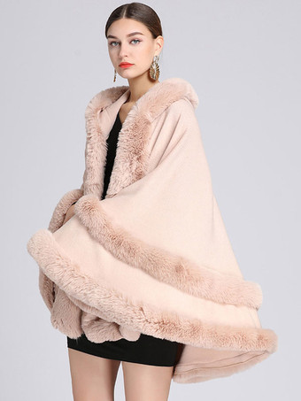 Poncho-Mantel für Damen Übergroßes Kunstpelz-Cape Winteroberbekleidung 2024
