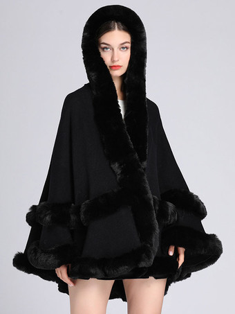 レディース ポンチョ コート オーバーサイズ フェイクファー ケープ 冬 アウター
