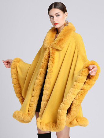 Women's Poncho Coat Faux Fur Cape Winter Outerwear 2024