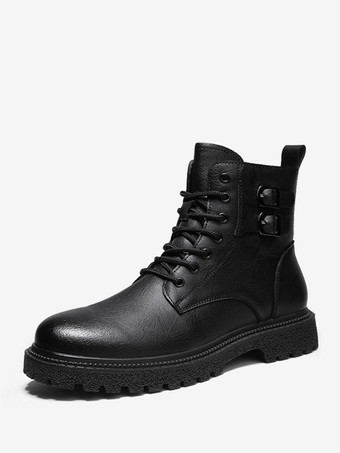Men's Boots Combat Boots PU Leather Round Toe Lace Up Ankle Boots
