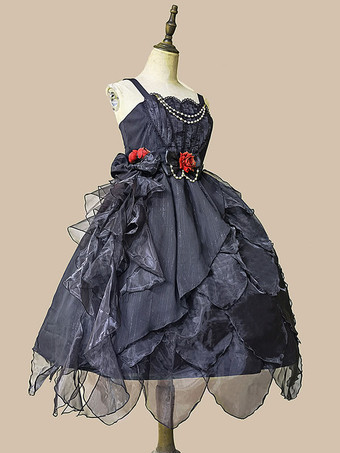 古典的なロリータ ドレス チュール ノースリーブ ディープ ブルー ロリータ ドレス