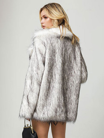 豪華なフェイクファーコート ノッチラペル 環境に優しいロングジャケット 2025年冬用