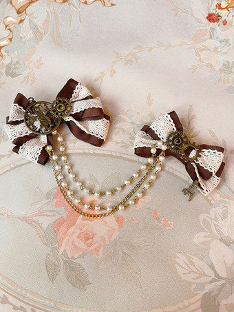 Rococo Style Lolita Accessoires Infanta Marron Foncé Coiffure Chaînes Nœuds Polyester Divers