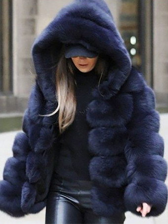 Hooded Faux Fur Coat Winter Short Outerwear For Women 2023