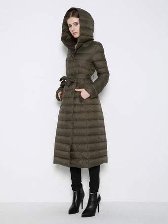 フード付きダウン コート キルティング ベルト付き冬アウター女性用