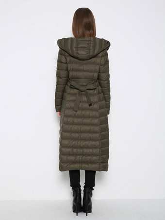 フード付きダウン コート キルティング ベルト付き冬アウター女性用