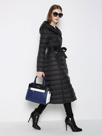 フード付きダウン コート キルティング ベルト付き冬アウター女性用