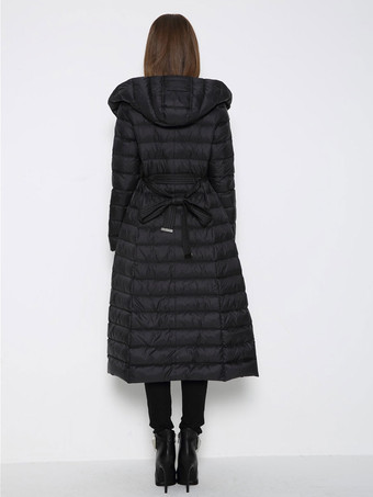 フード付きダウン コート キルティング ベルト付き冬アウター女性用