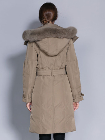 フード付きダウンコート ダブルブレスト ベルト付き 冬用アウターウェア 女性用