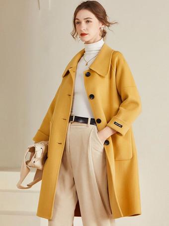Abrigo de mujer 100% lana amarillo invierno Midi prendas de vestir  exteriores 2024 - Milanoo.com