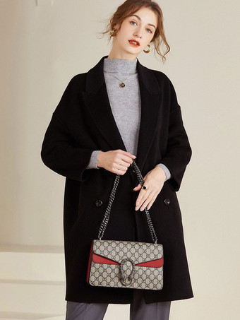 ブラック ウールコクーンコート レディース クラシックラペル ダブルブレスト 着心地良い冬用ミディ丈アウター 2025