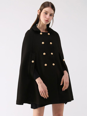 Abrigo de poncho de lana Capa de doble botonadura Ropa de abrigo de invierno para mujer