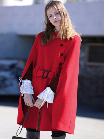 rouge Poncho Femme à Col Montant Bicolores