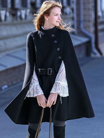 Damen Bekleidung Mäntel Capes Comme des Garçons Wolle Asymmetrisches Cape in Schwarz 