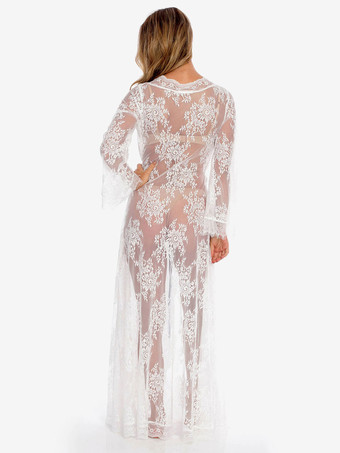 ホワイトカバーアップレースロングスリーブブライダルナイトガウンビーチバケーションボヘミアンロングドレス女性用