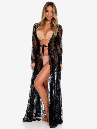 ホワイトカバーアップレースロングスリーブブライダルナイトガウンビーチバケーションボヘミアンロングドレス女性用