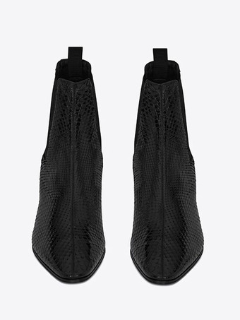 男性用ブーツ 素敵なスクエアトゥ スリッポン フェイクファー アンクル チェルシー プロム パーティー ブーツ