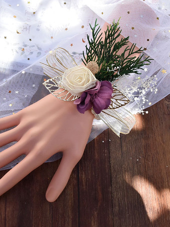 パープル 結婚式の品質のための花プラスチック シルク フラワー有線形状ブライダル アクセサリー