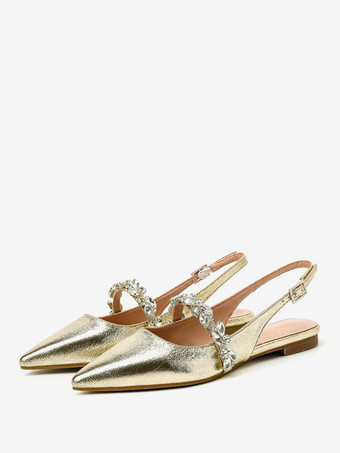 ゴールド 女性のブライダル シューズ スパンコール布シルバー ポインテッド トゥ チェーン フラット ブライダル シューズ