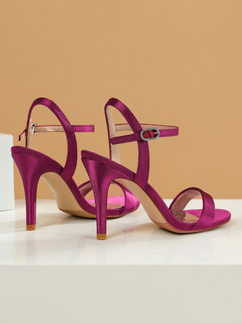 女性のブライダル シューズ サテン ホワイト オープントゥ メタル ディテール スティレット ヒール ブライダル シューズ