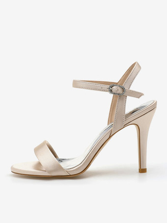 女性のブライダル シューズ サテン ホワイト オープントゥ メタル ディテール スティレット ヒール ブライダル シューズ