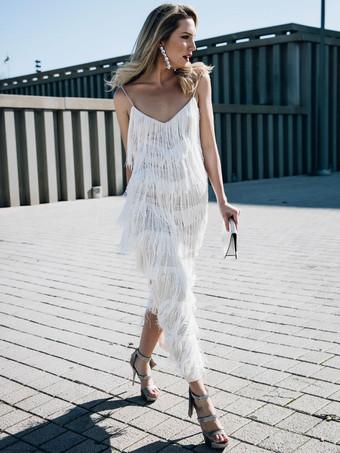 Sexy backless sleeveless hot sale tassel maxi dress