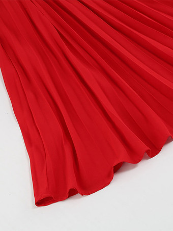 スケータードレス ポリエステル Vネック グリーン セクシー 長袖 フィット＆フレアドレス