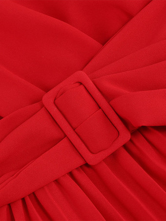 スケータードレス ポリエステル Vネック グリーン セクシー 長袖 フィット＆フレアドレス