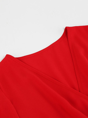 スケータードレス ポリエステル Vネック グリーン セクシー 長袖 フィット＆フレアドレス