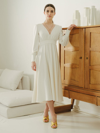 Schlichtes Brautkleid Brautkleider Vintage Polyester und Reißverschluss A-Linie- elfenbeinfarbe Standesamtkleid