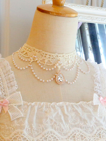 ホワイト スイートロリータ アクセサリー ホワイト レース パール ポリエステル チョーカー その他