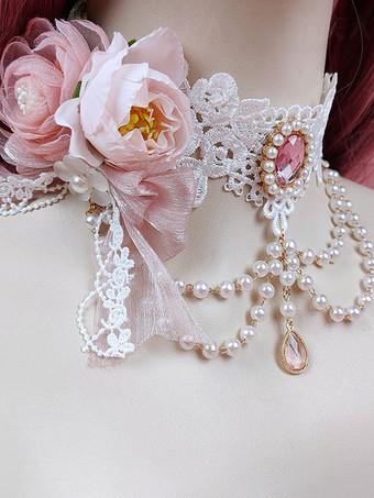 甘ロリータネックレス アクセサリー ホワイトパール 花 甘ロリータネックレス アクセサリー ホワイトパール 花
