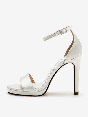 レディースブライダルシューズ サテンホワイトオープントゥスティレットヒールブライダルシューズ