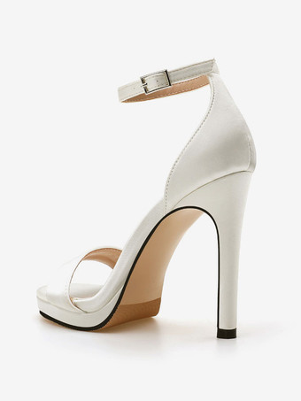 レディースブライダルシューズ サテンホワイトオープントゥスティレットヒールブライダルシューズ