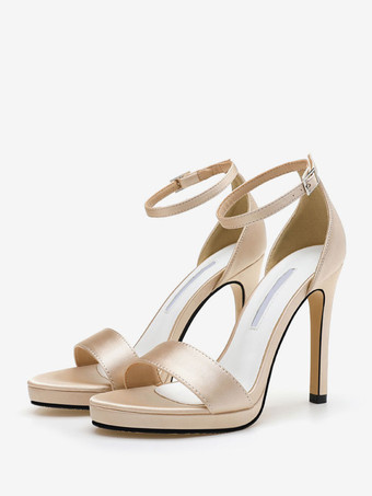 アプリコットレディースブライダルシューズ サテンホワイトオープントゥスティレットヒールブライダルシューズ