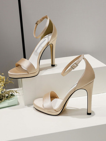 レディースブライダルシューズ サテンホワイトオープントゥスティレットヒールブライダルシューズ