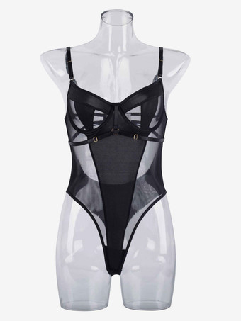 テディ ランジェリー ブラック ポリエステル セクシー テディ 女性用