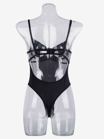 テディ ランジェリー ブラック ポリエステル セクシー テディ 女性用